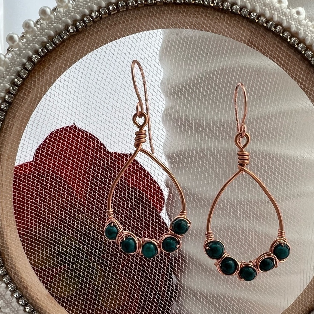 COPPER Beaded Teardrop Earrings - Picture 4 of 11
